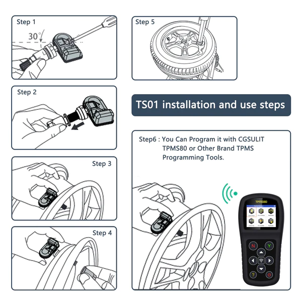 CGSULIT TS01 Universal Programmable TPMS Sensor 315MHz 433MHz 2in1 Cloneable Tire Pressure Sensor-Rubber Valve - 4